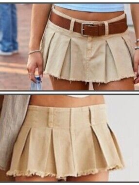 Free People Tan Pleated Micro Mini Skort Size 6